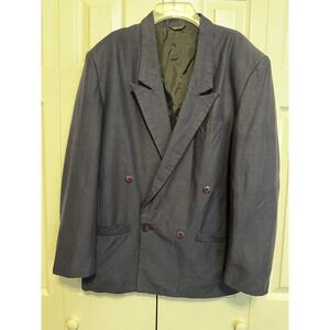 MAX'D OUT Blazer Mens 40R Navy Linen Rayon Double Breasted Sport Coat